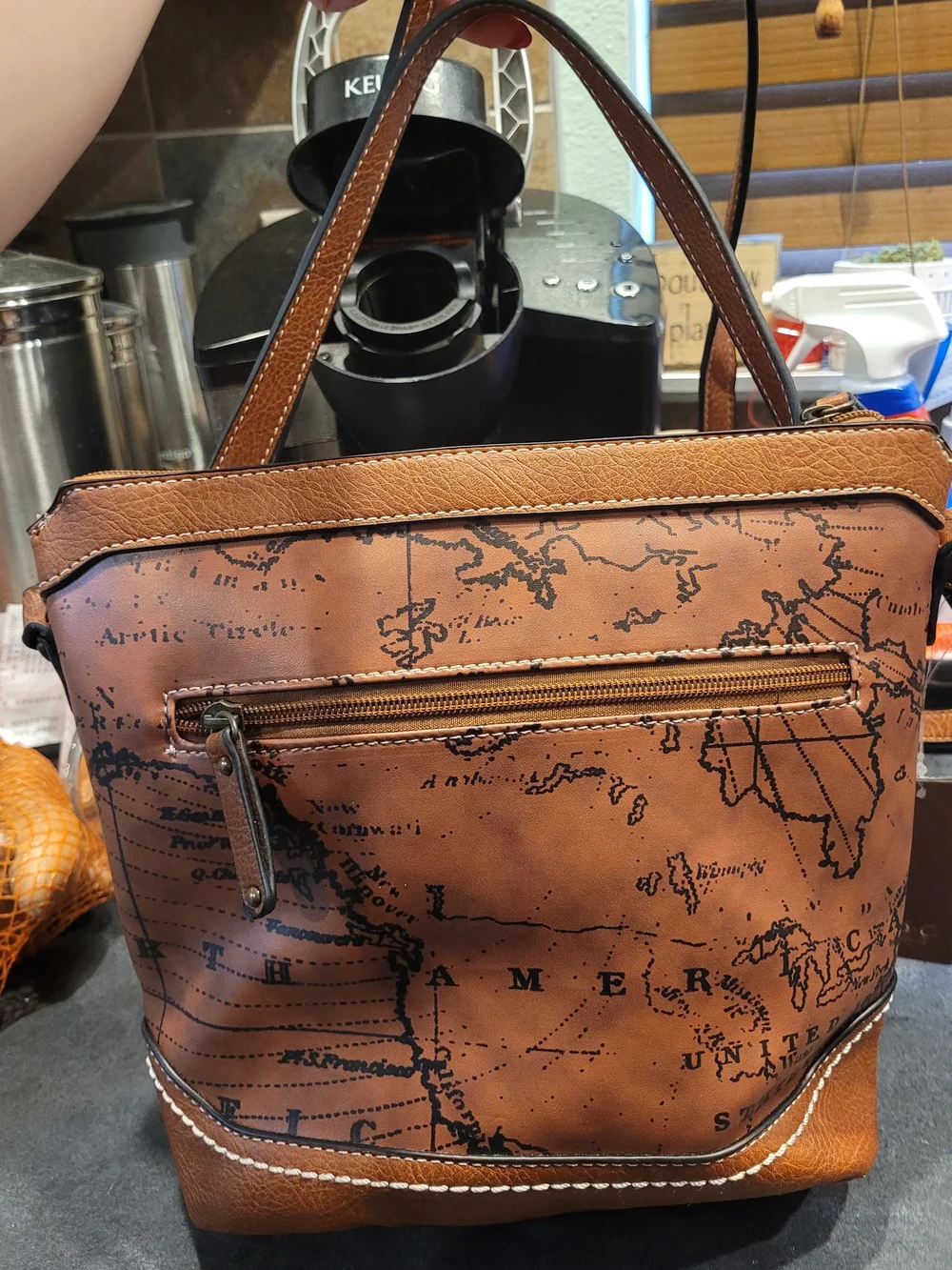 b.o.c. Tan Brown Map-Print Faux Leather Messenger Bag